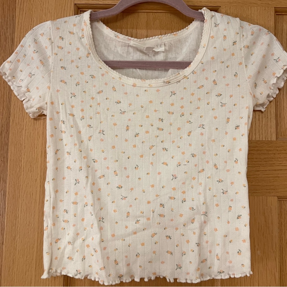 Floral Print Cream Short Sleeve Top